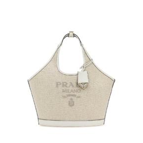 PRADA 여성 삼각로고 캔버스 레더 토트백