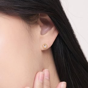순금 한쪽 귀걸이 24K 오로라 큐빅 밀그레인