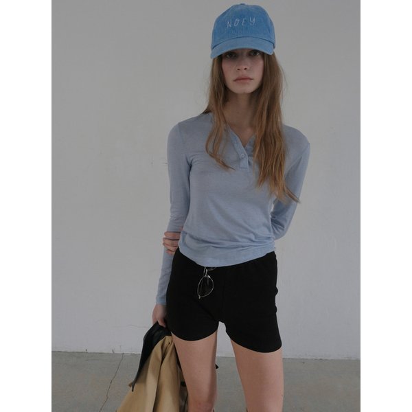 핸리넥 버튼 골지 티셔츠(Sky blue)