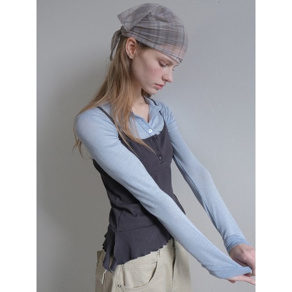 핸리넥 버튼 골지 티셔츠(Sky blue)