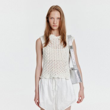 EENK YELT Cable Knit Collared Top - Ivory