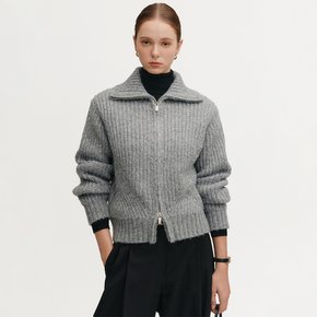 티나 울 하이 넥 니트 집업_그레이 / TINA WOOL HIGH NECK KNIT ZIP UP_GREY