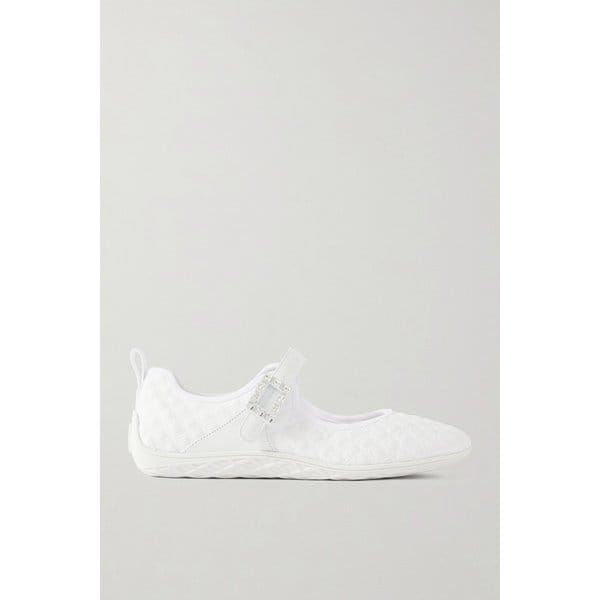 비브 로우 버클 가죽 러버 트림 트윌 발레리나 플랫 화이트 46376663162990027