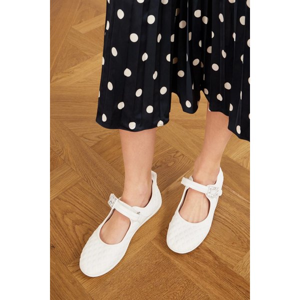 비브 로우 버클 가죽 러버 트림 트윌 발레리나 플랫 화이트 46376663162990027