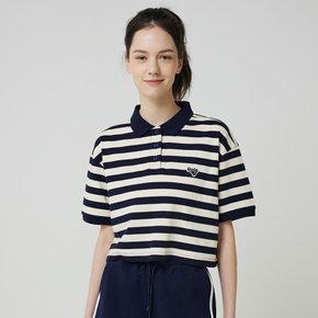 W TENNIS CROP STRIPE T-SHIRTS [NAVY]