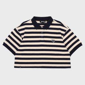 W TENNIS CROP STRIPE T-SHIRTS [NAVY]