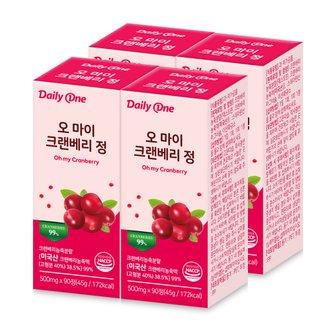 데일리원 오 마이 크랜베리 정 요로건강 여성 영양제 500mg X 90정 4통