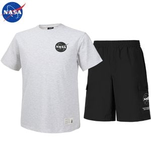 NASA 나사 남녀공용 면 라운드 반팔티+우븐 5부 반바지 상하세트 N-161UMW+N-056PBK 남자 여성 티셔츠 숏팬츠 여름바지 빅사이즈