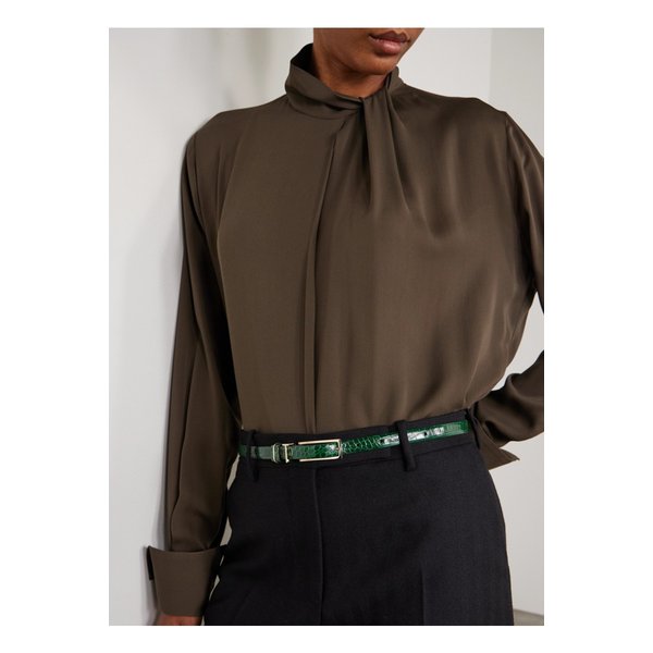 크로커다일 이펙트 가죽 벨트 에메랄드 46376663162911849