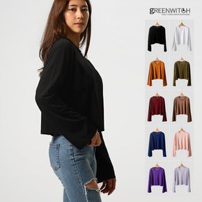 나팔소매 크롭티셔츠 면100 여성긴팔티 루즈핏
