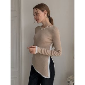 Unbal-cut Color Block Round neck Slim Knit (4colors) VKNIT_001