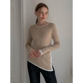 Unbal-cut Color Block Round neck Slim Knit (4colors) VKNIT_001