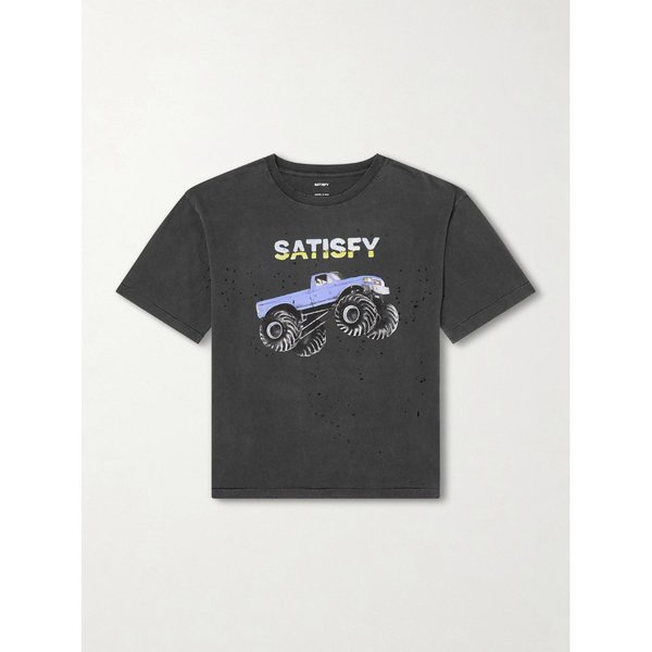 로고 프린트 디스트레스드 모스테크 코튼 저지 티셔츠 46376663163018353