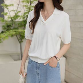 쫀쫀 시원한 브이 카라넥 반팔 여름 니트_P393568920