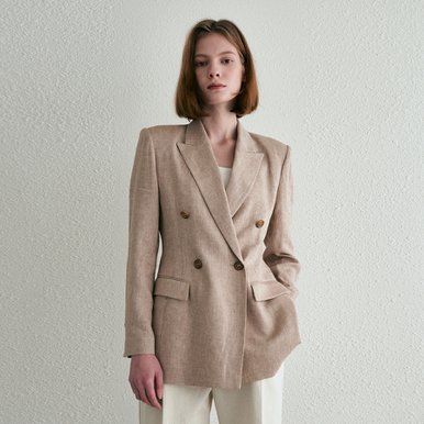 Herringbone linen single jacket - beige