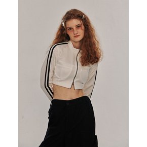 Slim Tape Cropped Track Top Zip Up Jacket [Ivory]