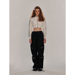 Slim Tape Cropped Track Top Zip Up Jacket [Ivory]