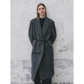 CASHMERE WOOL LEATHER BELTED COAT (CHARCOAL)