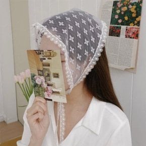 여자 헤어커치프 시스루 레이스 흰색 여름 두건