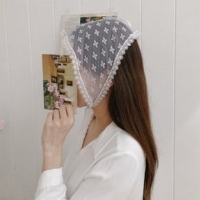 여자 헤어커치프 시스루 레이스 흰색 여름 두건