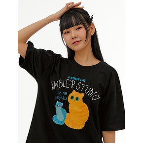 Stray cat Over fit T-Shirts AS1124 (Black)