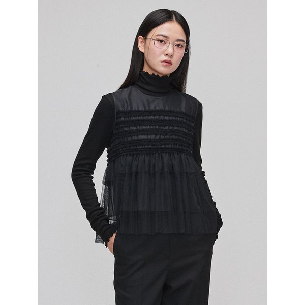 [SPNK] 메쉬 덧장 블라우스_블랙