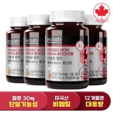 [철분 30mg] 인테로 철분 헤마 부스터 90정 X 4병 (12개월분) 임산부 임신