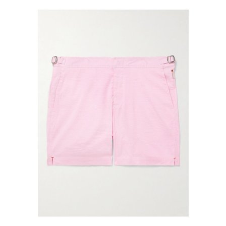 올레바브라운 불독 슬림핏 미드 렝스 스트라이프 시어서커 스윔 쇼츠 핑크 1647597359829702