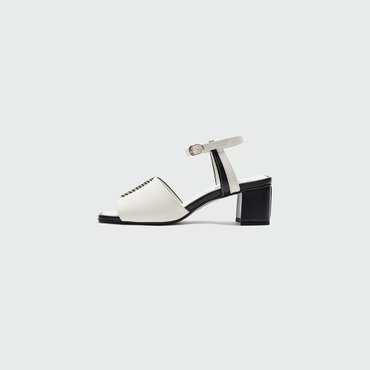 EENK YINSLEY Open Toe Stitched Color Block Heels - Black/Ivory