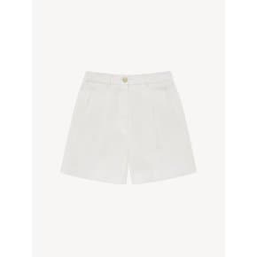 PLEATS LINEN HALF PANTS_WHITE