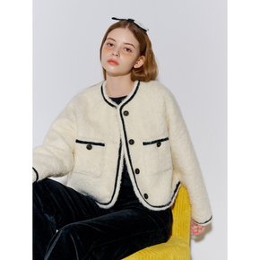 Fluffy Tweed Fur Jacket Ivory