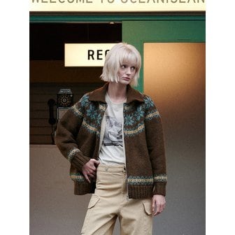 그린버터 Shearling Nordic Zip Cardigan (Brown)
