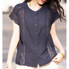 레이스펀칭 캡소매 블라우스 7CC27D_P421540095