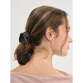 Leather Jewel Square Hair Claw Clip_Black