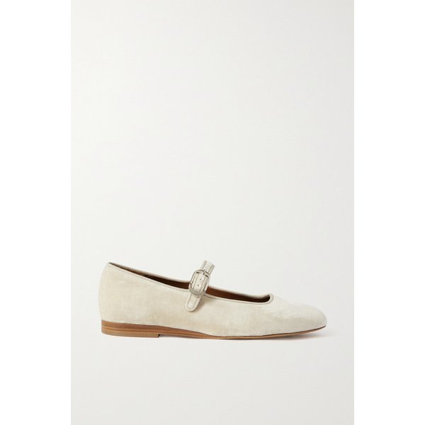 르 몽드 베릴 그로그랭 트리밍 벨벳 메리 제인 발레리나 플랫 화이트 1647597314890417