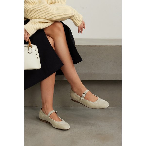 르 몽드 베릴 그로그랭 트리밍 벨벳 메리 제인 발레리나 플랫 화이트 1647597314890417