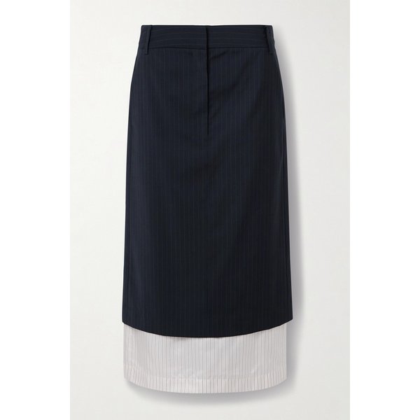 티비 미어 레이어드 핀스트라이프 울 블렌드 크레이프 새틴 트윌 미디 스커트 46376663162910112