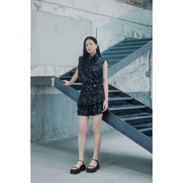 [시흥점] 여성 메쉬소재 믹스 티어드 미니스커트 (ES2WS963)