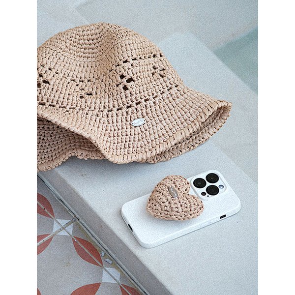 Chubby Heart Handmade Crochet Raffia GripTok _ Natural Beige