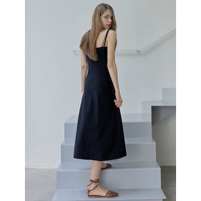 Navy Sleeveless A-line Long Dress - NAVY