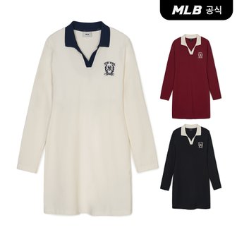 MLB [코리아공식] [MLB] 여성 오픈카라 바시티 슬림핏 원피스 (3 COLOR)