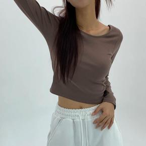 여자 크롭 가을긴팔티 무지 라운드 방송댄스복 티셔츠