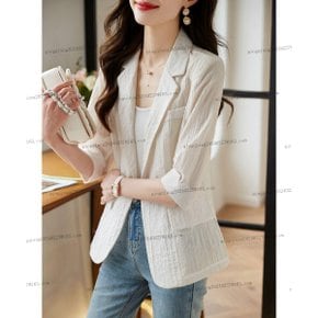 여성 반팔 정장 자켓 솔리드 5부 소매 정장 코트 빅사이즈 루즈핏 여름 여자 얇은 자켓 블레이저