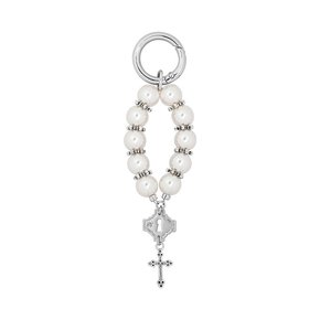 cross pearl key ring