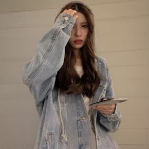 여성 캐주얼 포켓 후드 레이어드 루즈핏 청자켓_P406474939