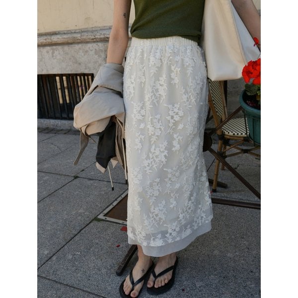 [단독] Floral Veil Skirt_Ivory