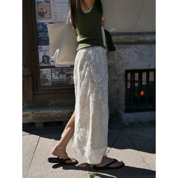 [단독] Floral Veil Skirt_Ivory