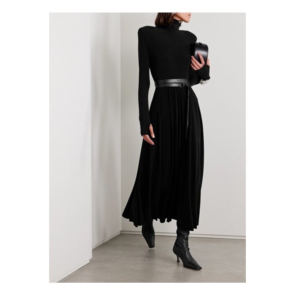 노마카말리 벨트 스트레치 저지 터틀넥 미디 드레스 블랙 1647597343696948