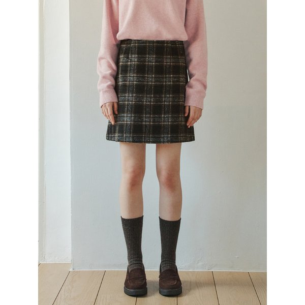 허쉬 체크 스커트 / 브라우니 블랙