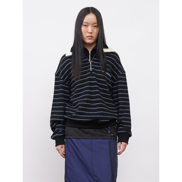 Logo Half Zip-Up Pullover UNISEX Black Stripe